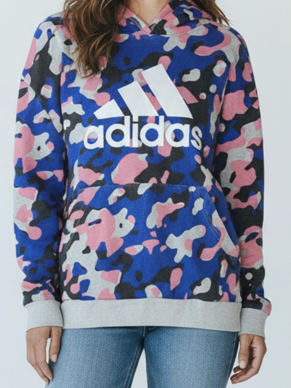 adidas Women’s Blue Pink Camo Logo Hoodie